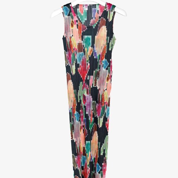Pleats Please Issey Miyake Archival Pixelated Multicolour Flower Dress, Size M - Picture 1 of 7